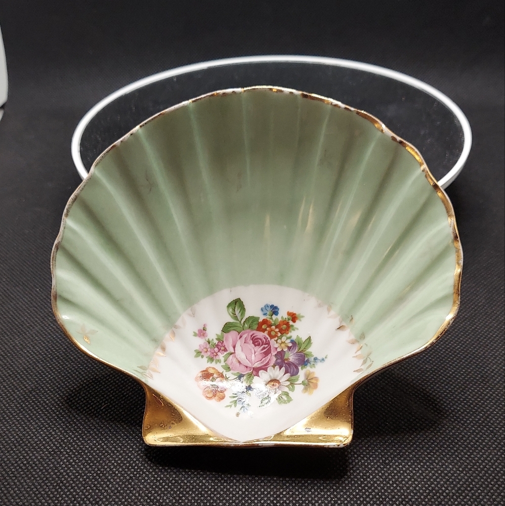 Vintage Limoges France Shell Shape Trinket Or Candy Dish RARE Green Color